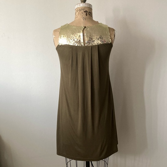 C Luce Gold Sequin T Shirt Dress | Olive Green Army | sz Small | A Line Belt - Picture 10 of 10